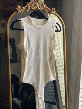 Madewell Ribbed Cream Cutout Back Bodysuit Tank